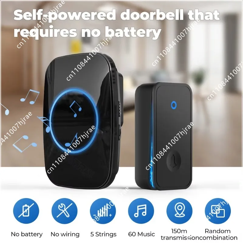 Battery Free Self-powered Waterproof Wireless Doorbell Kinetic Smart Door Chime EU UK US Plug With1or 2Push ButtonReceivers F946