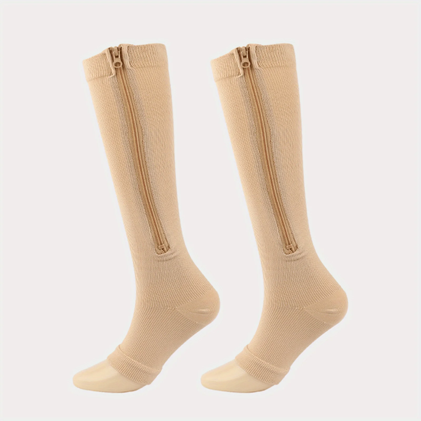 1 pair Open‑Toe Knee‑High Compression Socks with Side Zipper, Soft Stretch Knit, Breathable Comfort Fit for Work, Travel, Home