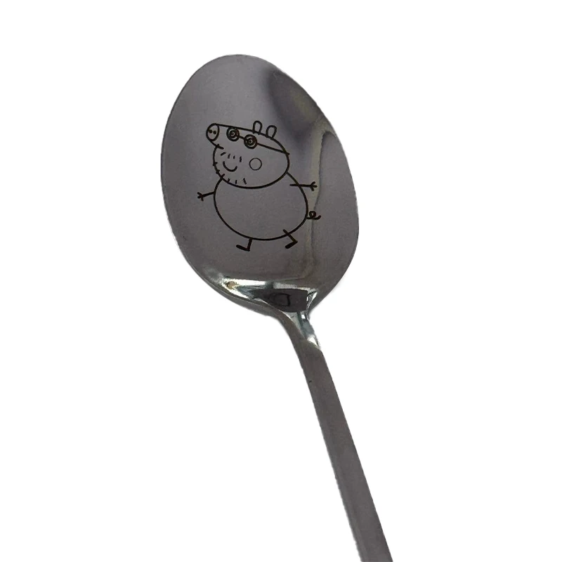 Peppa Pig Cartoon Spoon Kawaii Page George Family Stainless Steel Ladle Home Food for Children Tableware Spoons Birthday Gifts