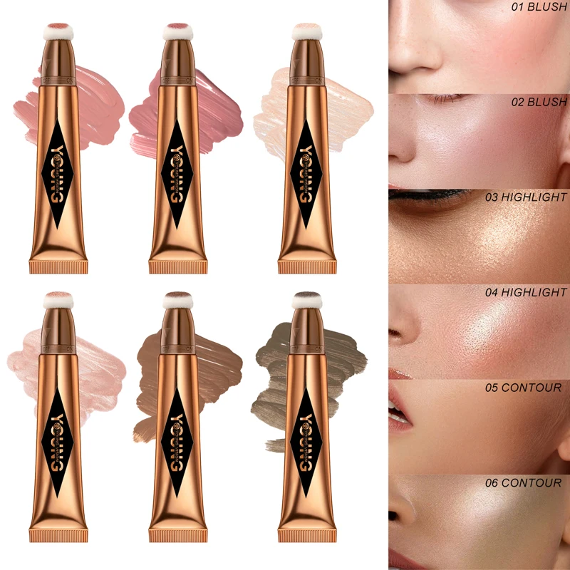 Multifunctionele vloeibare Blush Gezichtscontour Highlight Oogschaduwstick Duurzame waterdichte zijdeachtige alles-in-één make-up met romige textuur