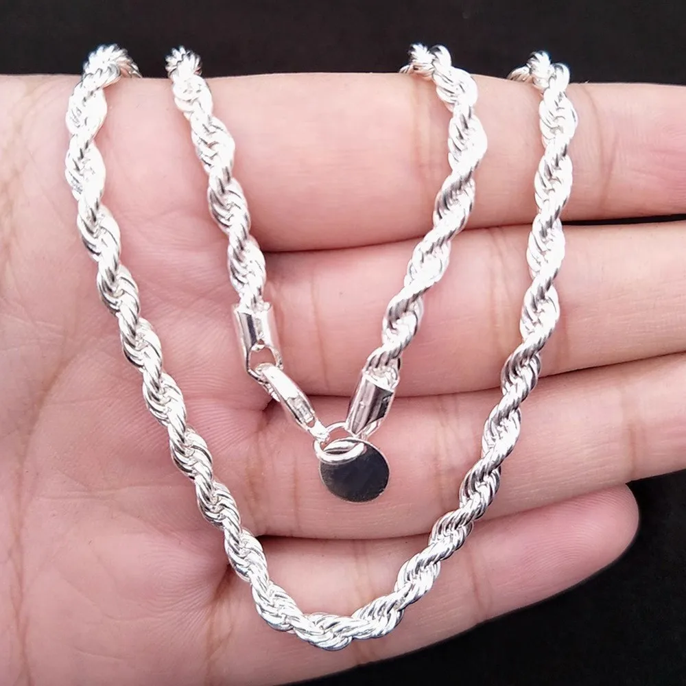 Silver Color 4mm Chain Male Twisted Rope Necklace Bracelets Fashion Women Men Silver High Quality Jewelry Set