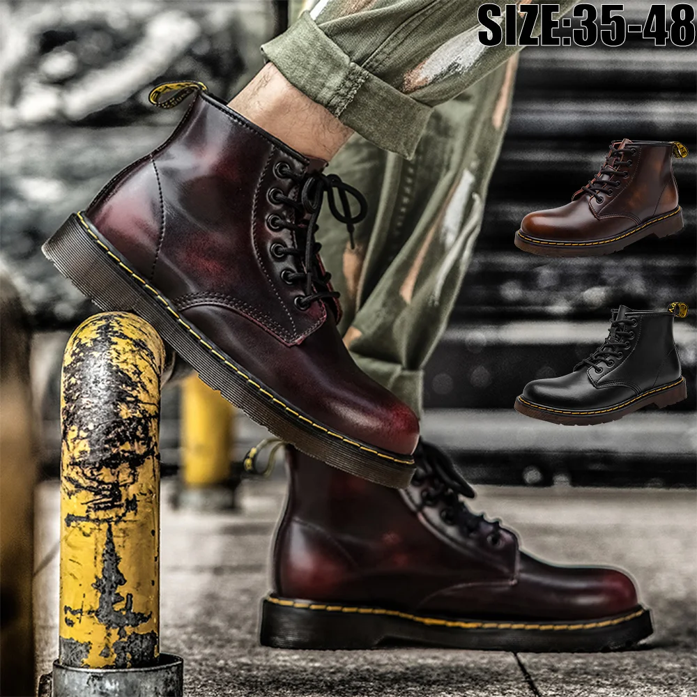 Outdoor Boots for Men Two Styles of High-top Fashion Shoes British Style Men's Leather Shoes Retro Casual Work Boots