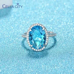 Cellacity Temperament Aquamarine Ring for Women Trendy Silver Jewelry Oval shaped Gemstones Sea Blue Wedding Accessories