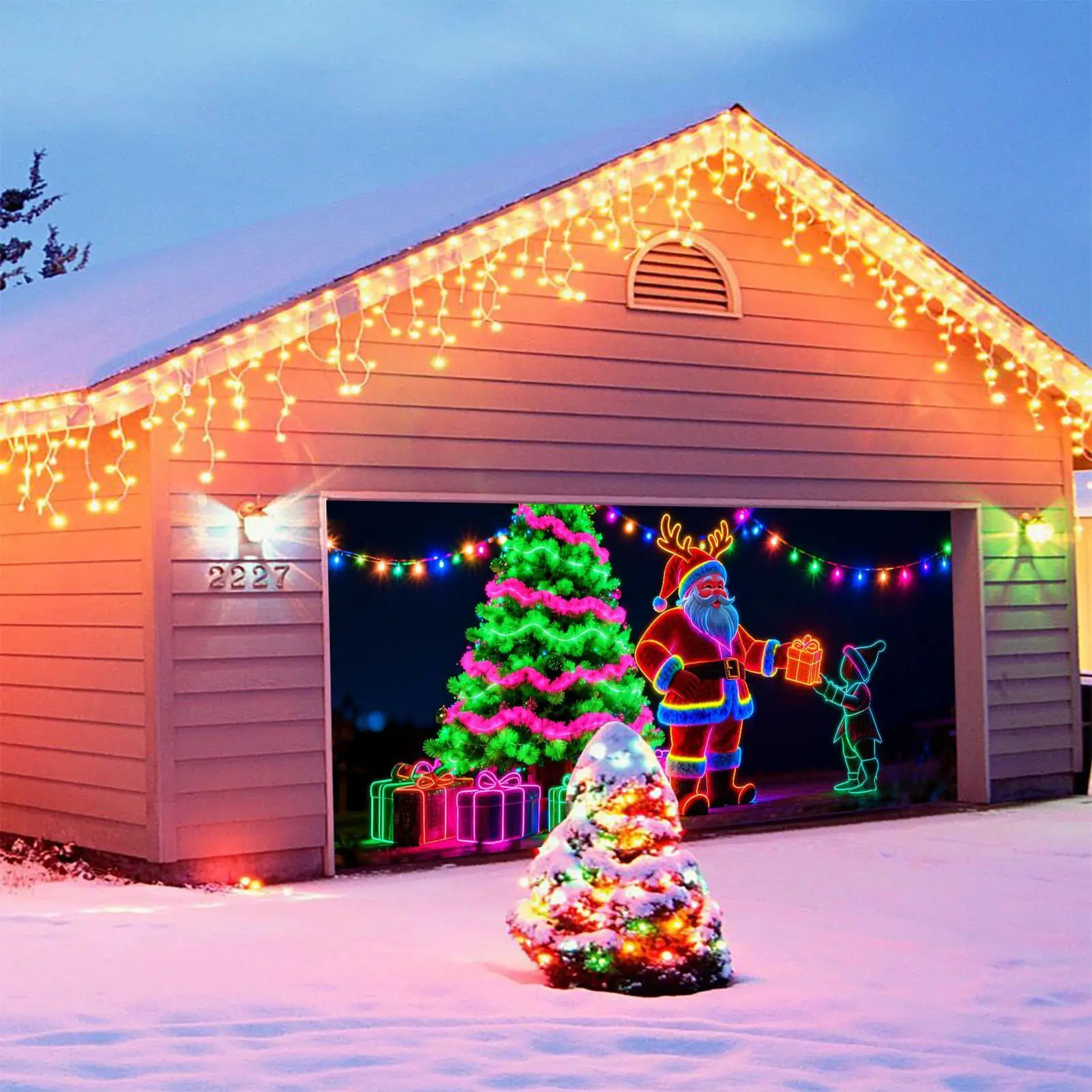 

Рождественский баннер для крышки гаражных ворот, светящийся в темноте флуоресцентный фон Санта-Клауса, праздничные чехлы для гаражных ворот для улицы