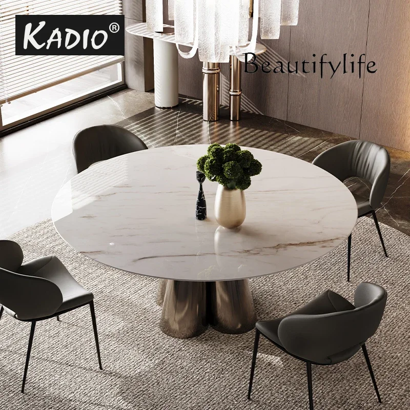 N40 Italian modern light luxury round table/jazz white marble/designer natural stone round dining table