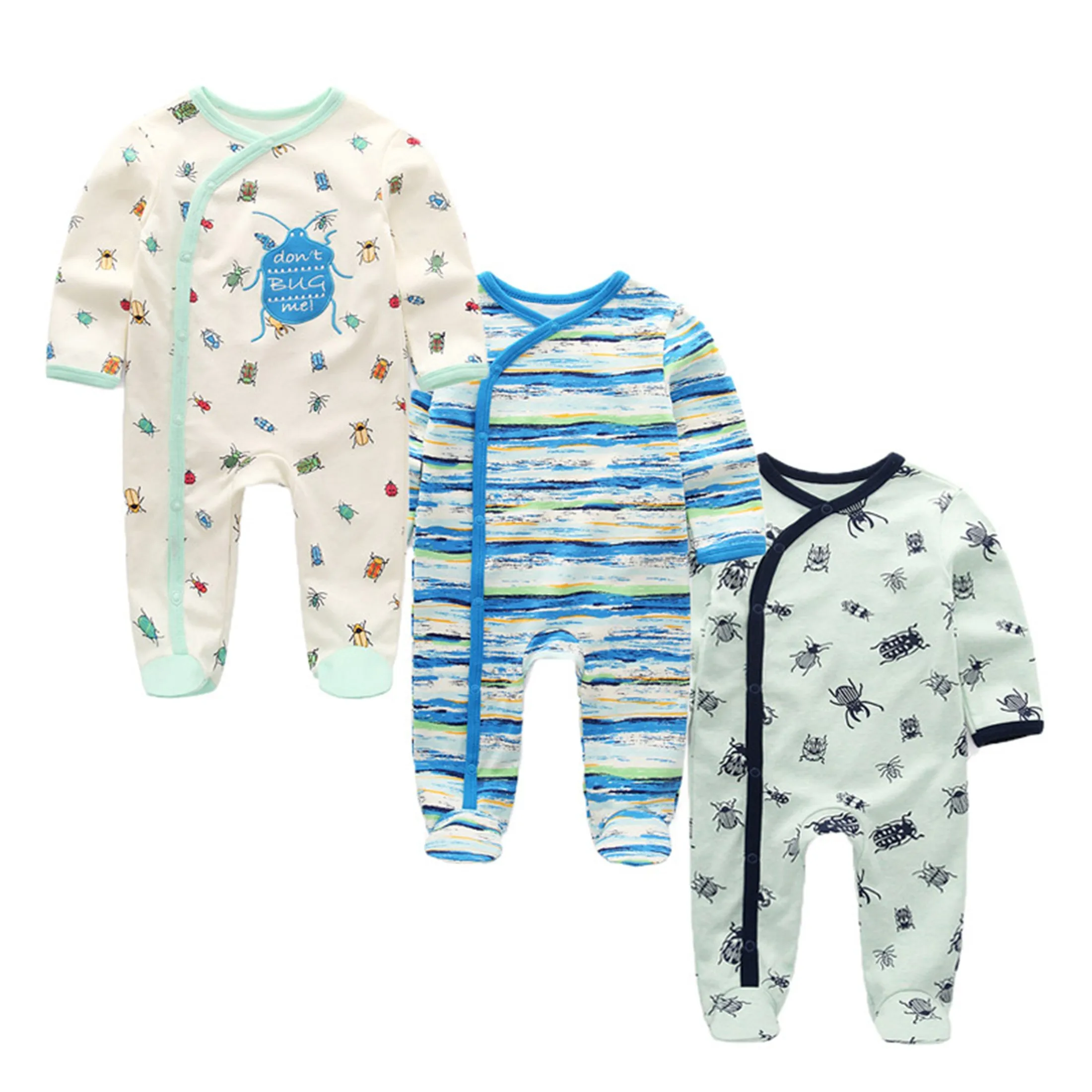 Kiddiezoom 3 Pcs/Lot Winter Unisex Cartoon Long Sleeve Baby Boy Girl Romper 100%Cotton Soft Newborn Jumpsuits Clothing