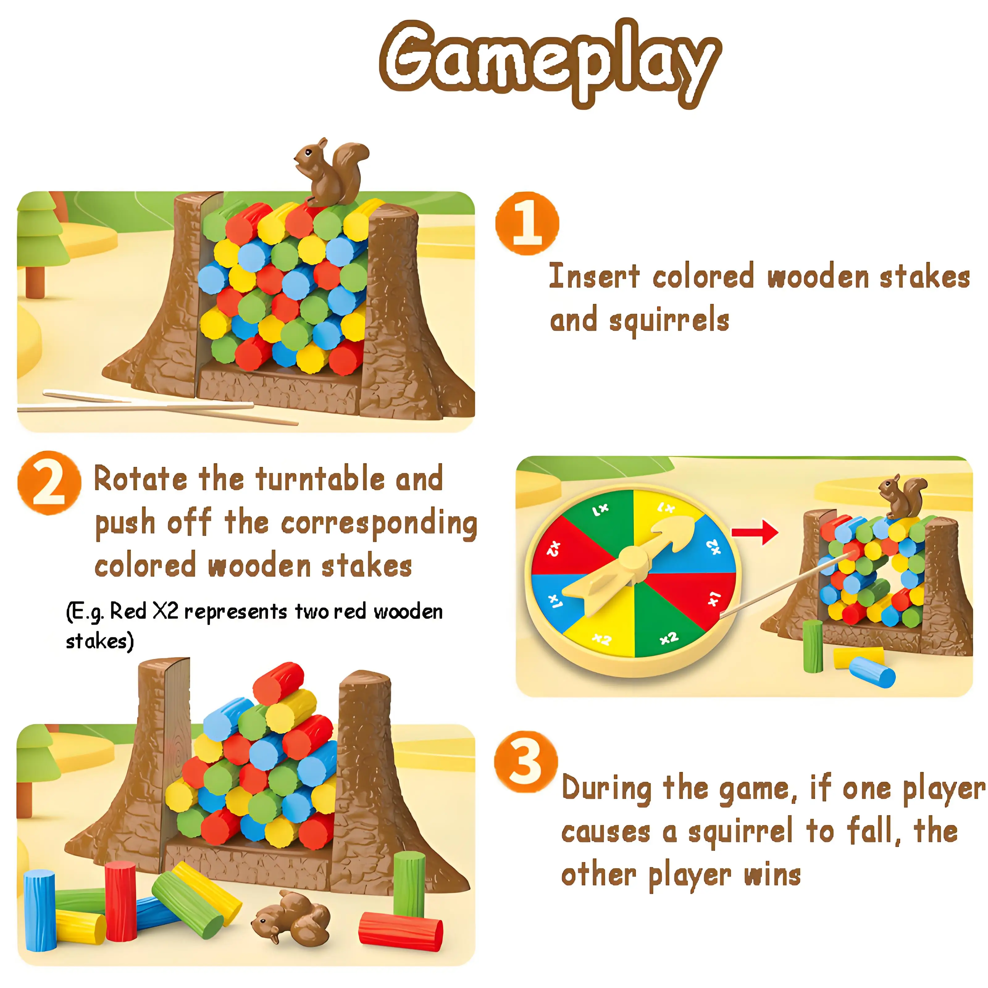 Permainan Tantangan Keseimbangan Kayu, Mainan Susun Bertema Tupai Lucu untuk Malam Permainan Keluarga & Pengembangan Keterampilan Anak