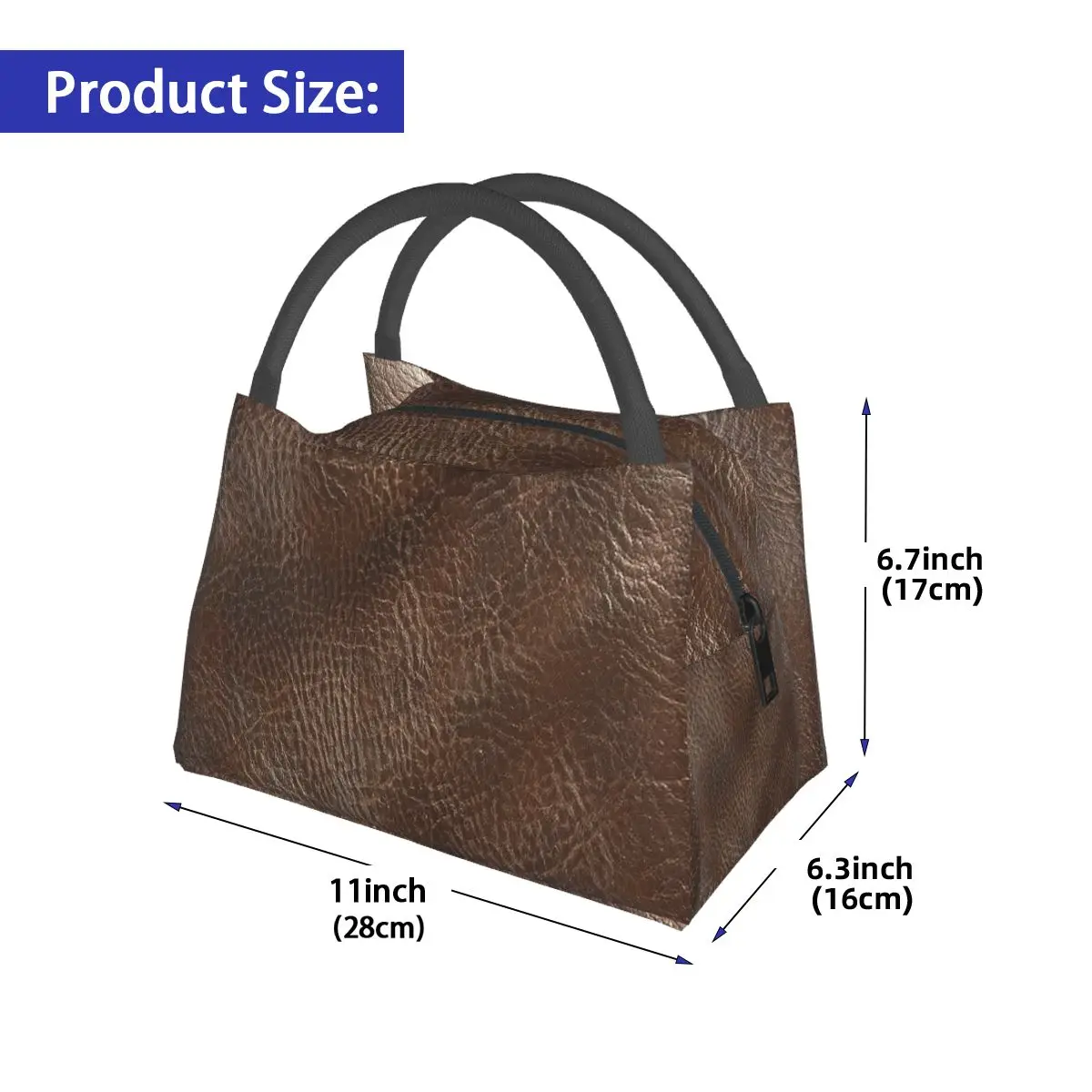 Dark Brown Leather Effect Material Insulated Lunch Bag for Women Children Leakproof Food Boxes Thermal Lunch Box Tote