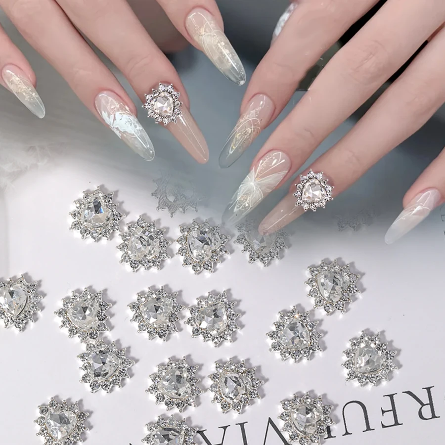 10Pcs 3D Rectangle Nail Charms, Silver Metal Setting Clear Rectangle Rhinestone Nail Diamonds for Nail Art & DIY Craft Decor