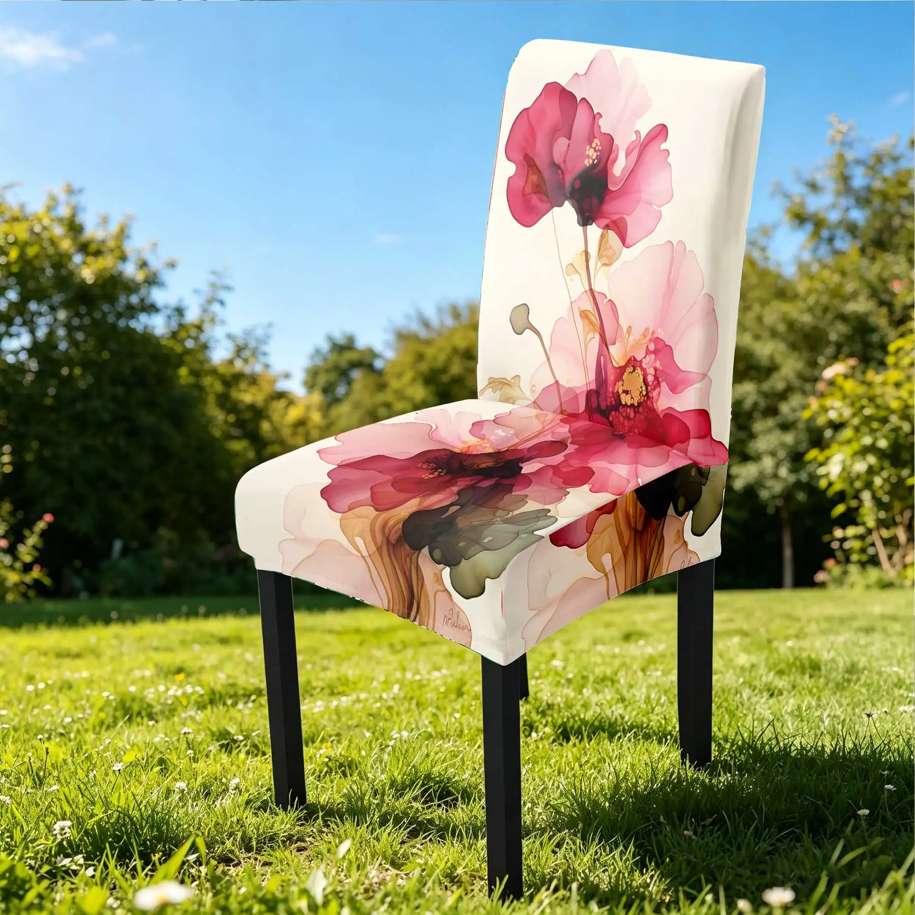 2026 New Summer Outdoor Chair Cover, Elastic Full - Coverage Chair Slipcover with Romantic Red Poppy Floral P