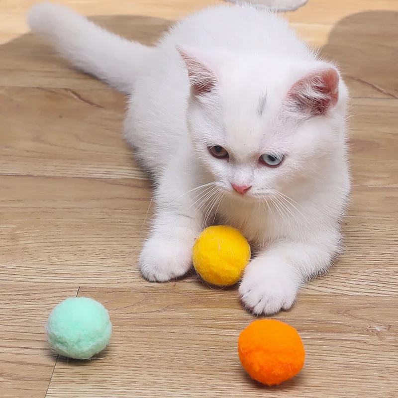 12Pcs/lot Funny Cat Toys Stretch Plush Ball Toys for Cats Colorful Interactive Cat Pom Pom Kitten Chew Toy Pet Supplies