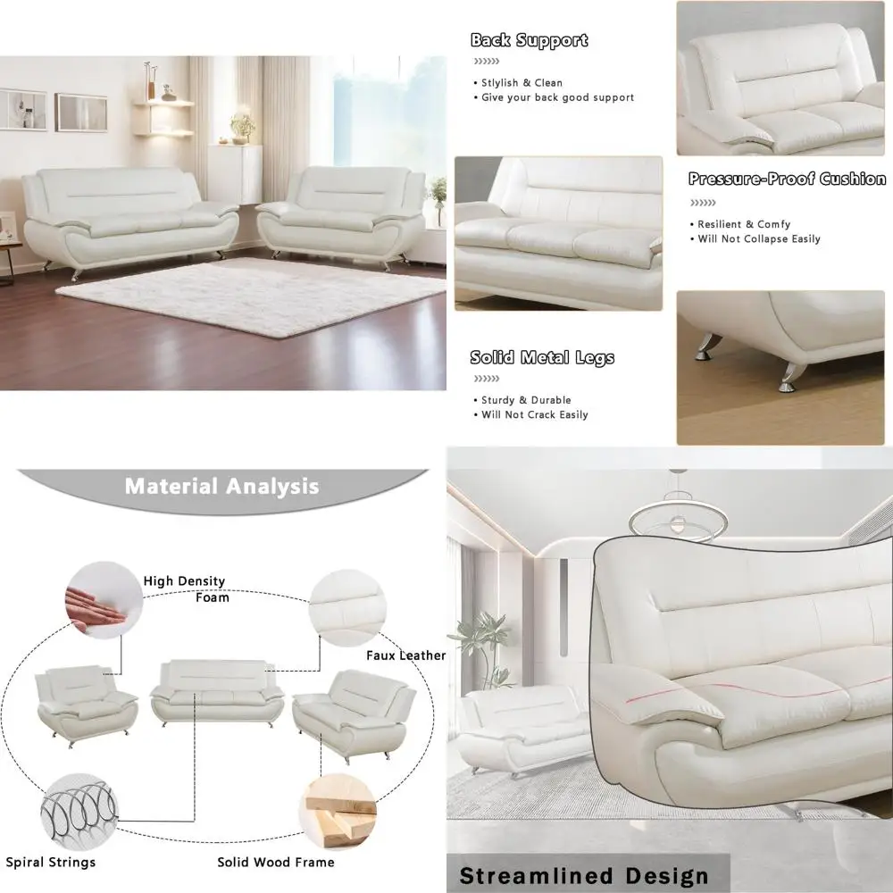 

creamy white modern 2-piece leather sofa set for living room and bedroom