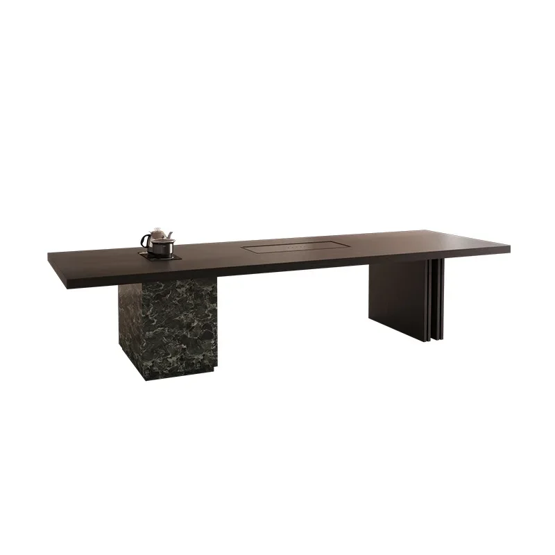 

Wabi-sabi wind large board solid wood tea table light luxury high-end island tea table integrated home office