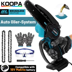 Koopa Mini Cordless 6 Inch Portable Brushless Electric ChainSaw Automatic Oiler,Support 18V makita battery