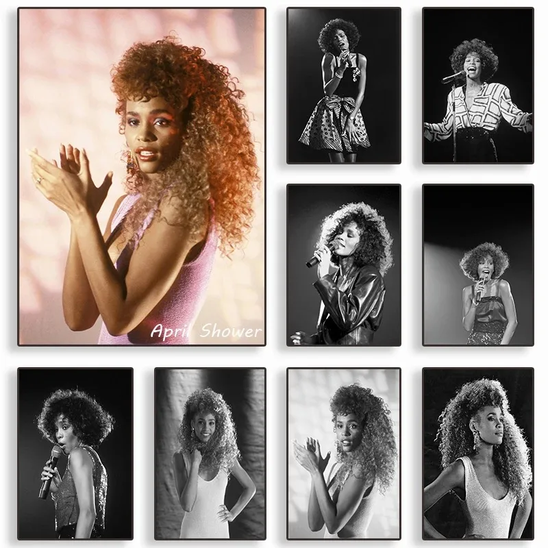 نجم موسيقى سوبر مشهور ، مغني ويتني هيوستن ، ملصقات عتيقة ، لوحة قماشية ، مطبوعات ، فن جداري ، غرفة ، ديكور منزلي #1