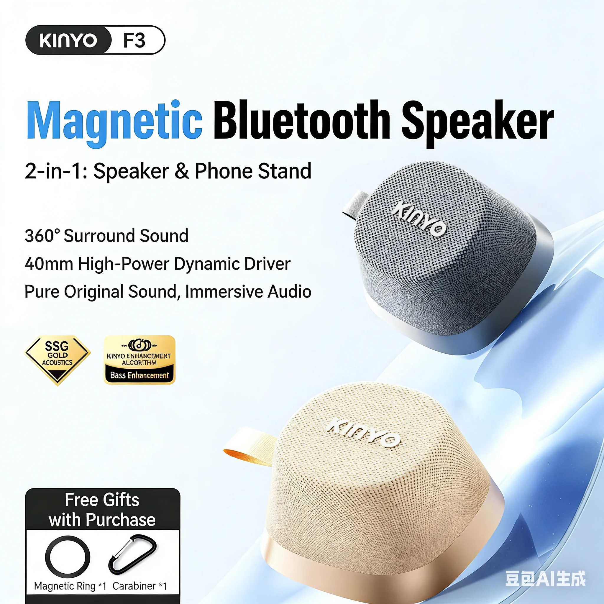 

Мини-колонки F3 с Bluetooth 5.4, 7 Вт, 360° звук ° Объемный звук, водонепроницаемость IPX6, магнитное крепление, сопряжение TWS для душа и путешествий