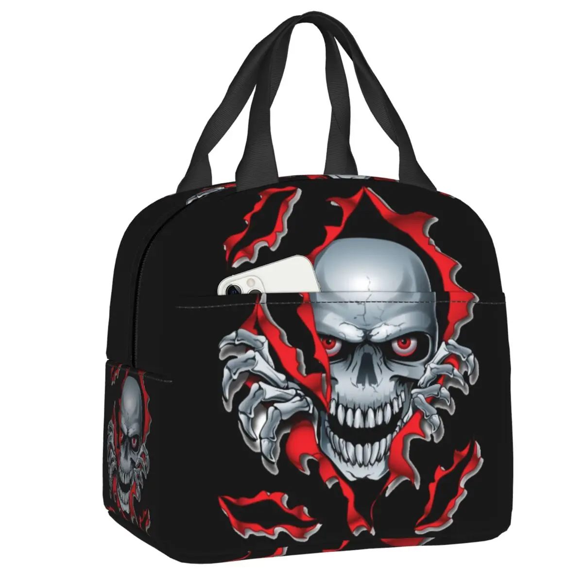 Rip Skull Lunch Bag Portable Gothic Skeleton Cooler Thermal Insulated Lunch Box For Women Kids Camping Travel Food Tote Bags