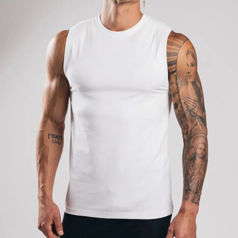 Neck Vest Men's Round Summer Fashion Solid Color Sports Undershirt Men's Casual Bottoming Slim Fit Sleeveless Outer Wear T