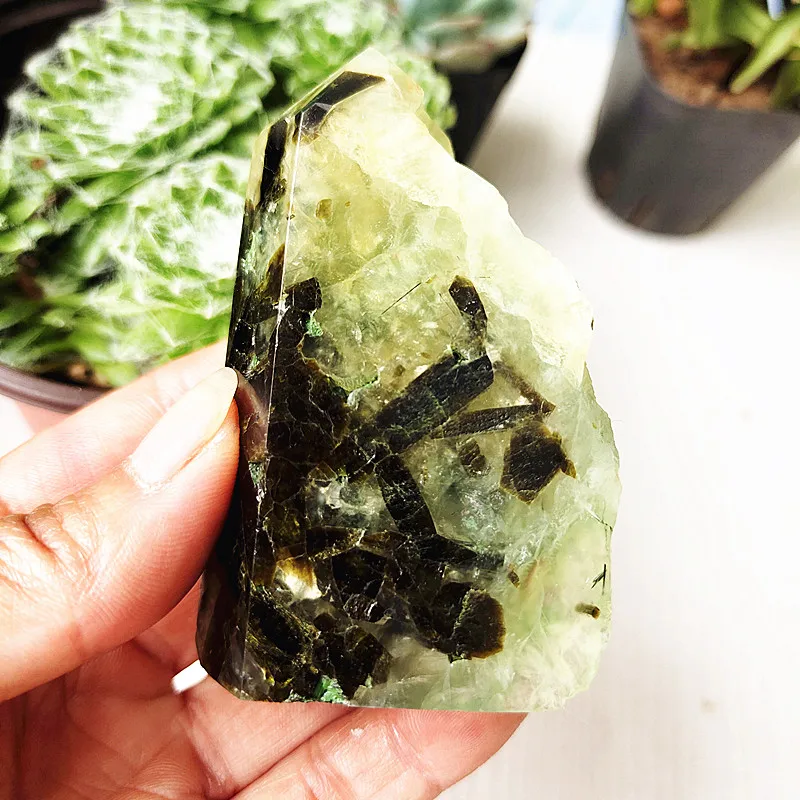 Natural Stone Grape Agate Crystal Verdelite Tower And  Black Tourmaline Three Mineral Symbionts Wand Point Room Decor Healimg