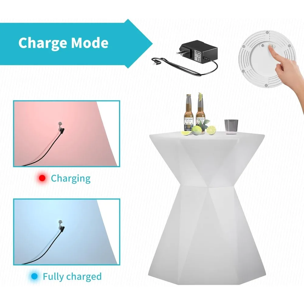 LED Bar Table, LED Cocktail Table with Multi-Colored Lights, Rechargeable Light Up Cocktail Table with Remote, Waterproof
