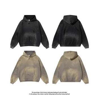 Vintage Acid Washed Hoodie Distresses เสื้อสวมหัวขนาดใหญ่ Causal Street แฟชั่น Sun fade 100 Cotton Hoodies สําหรับชายหรือหญิง