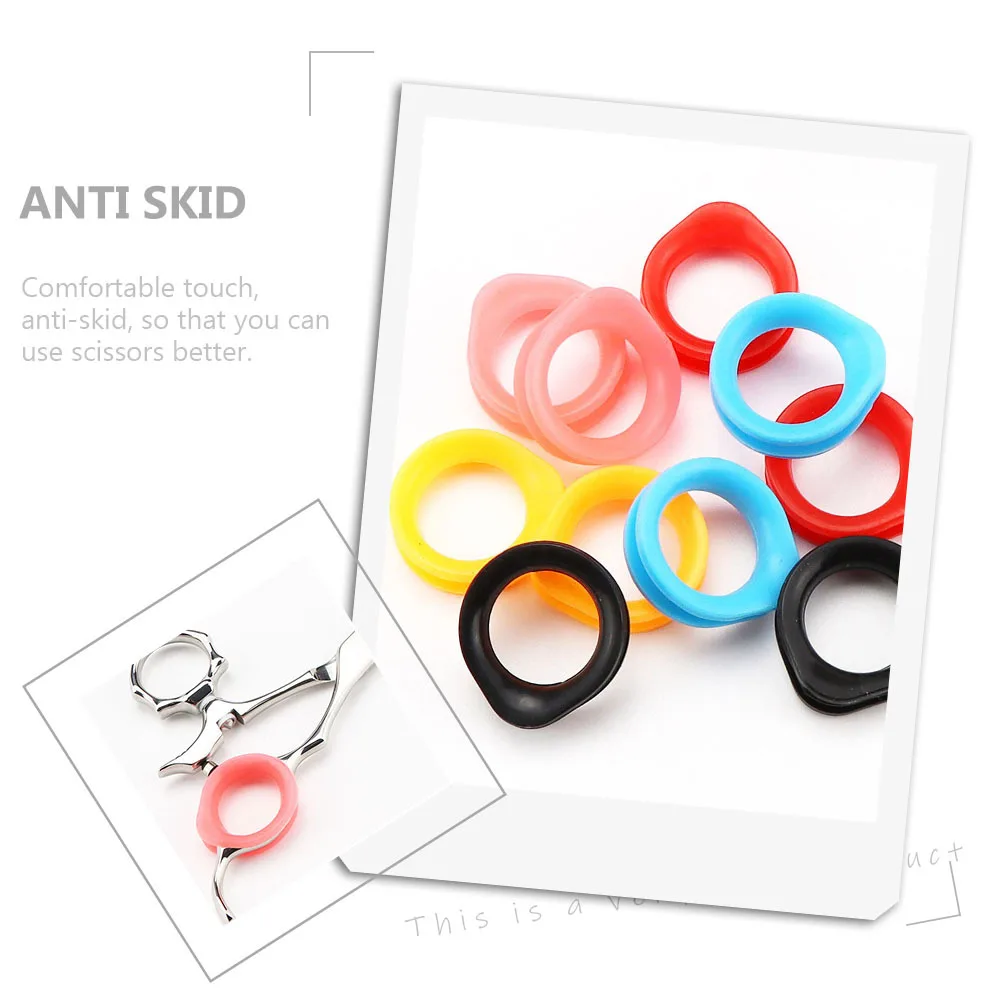 

10Pcs Scissors Finger Rings Silicone Colorful Anti-Skid Protective Covers Hairdressing Pet Grooming Shears Scissors Finger Ring