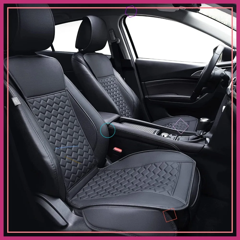 

Universal Waterproof Leather Car Seat Covers, 2PCs Front Set for Most Cars SUVs Trucks, Black