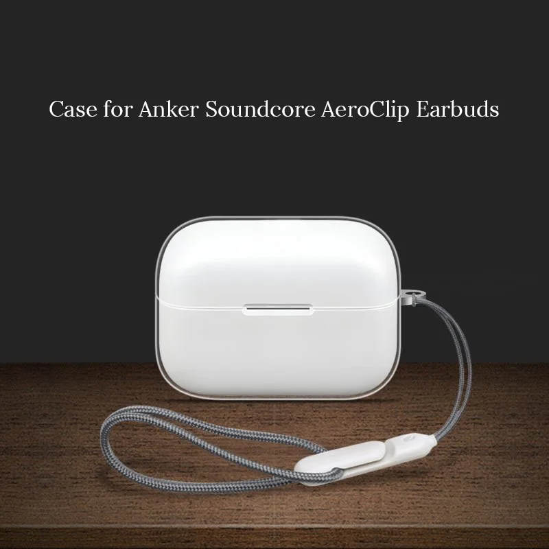 Kristallklare Hülle für Anker Soundcore AeroClip Kabellose Ohrhörer Stoßfeste Weiche TPU Schlanke Schutzhülle mit Trageriemen