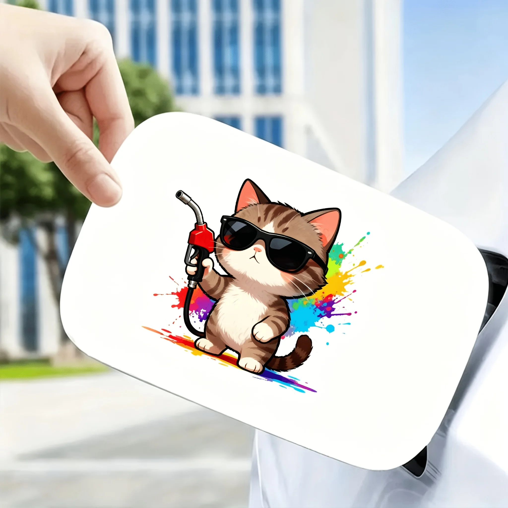 Cool Cat Sunglasses Sticker 1PC Colorful Splash Vinyl Decal PVC Car Fuel Tank Cap Scratch Cover Auto Decor