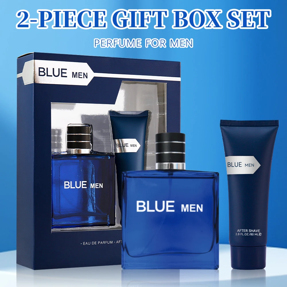 Men's Fragrance Set Men's Eau De Perfume Spray After Shave Gift Box, 3.4 FL.OZ Perfume, 2.8FL.OZ After Shave, BLUE MEN 2Pcs Set