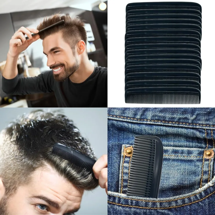 

15 Pack Pocket Comb Black Unbreakable Round Teeth Coarse Fine for Men's Hair Beard & Mustache Peines para Cabello 5 Inch