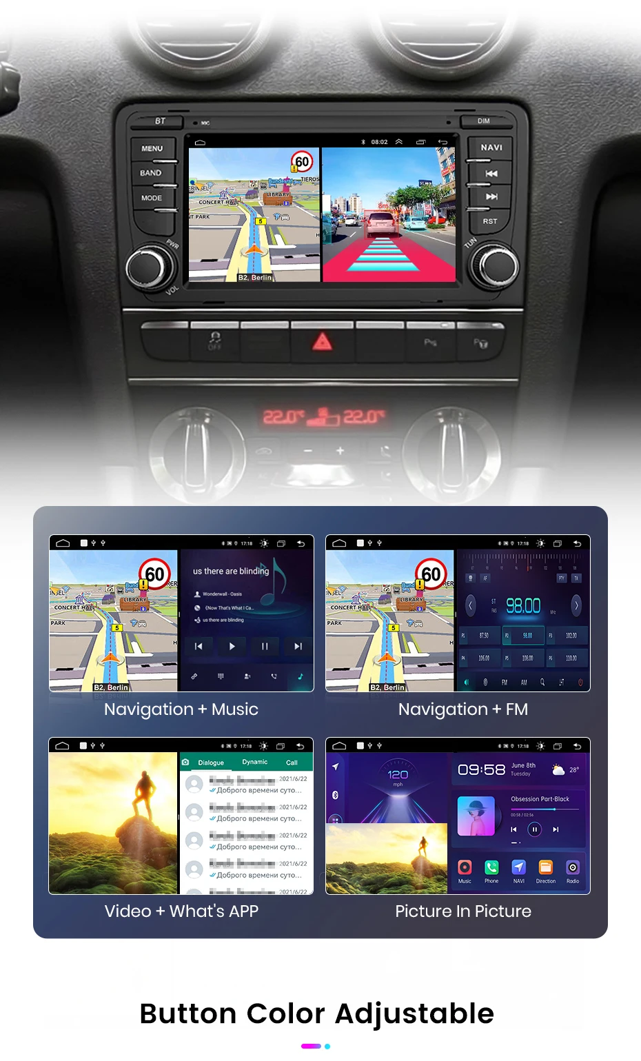 Junsun 7" Kabelloses CarPlay für Apple Android Auto Autoradio für Audi A3 8P S3 RS3 2003-2012 GPS-Navigation SWC Bluetooth FM RDS DSP IPS Touchscreen Intelligente Fahrzeugsysteme KI-Sprachsteuerung 4G WiFi 8-Kern Plug&Play Haupteinheit – Detail 34