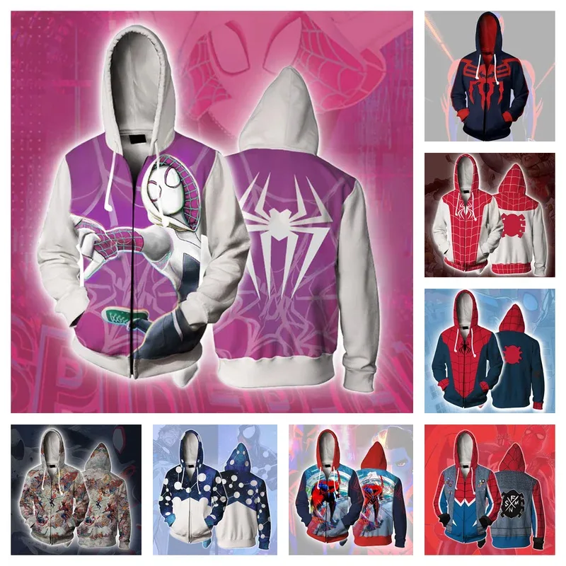 Anime Movie Hooded Peter Parker Hoodies Cosplay Jacket Miles Morales Sweatshirt Zipper Clothes Unisexy Hoody Coat