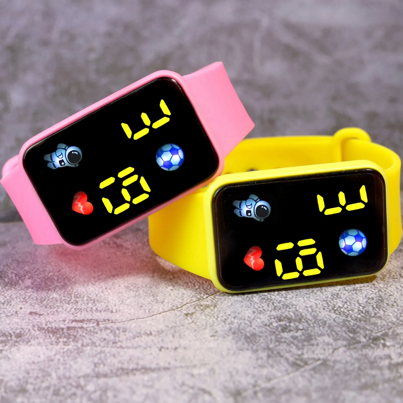 Montre électronique à écran carré pour enfants, montres pour étudiants, bande de silicone, affichage LED, extérieur, dessin animé, mode