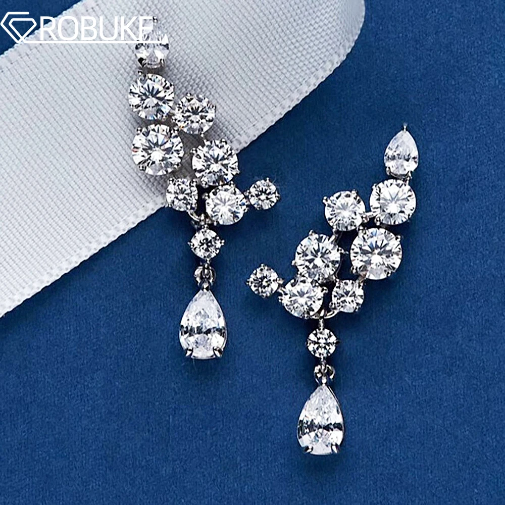 

6.1cttw Luxury Full Moissanite Drop Earrings for Women 925 Sterling Silver D Color Sparkling Pear Cut Diamond Wedding Jewely GRA