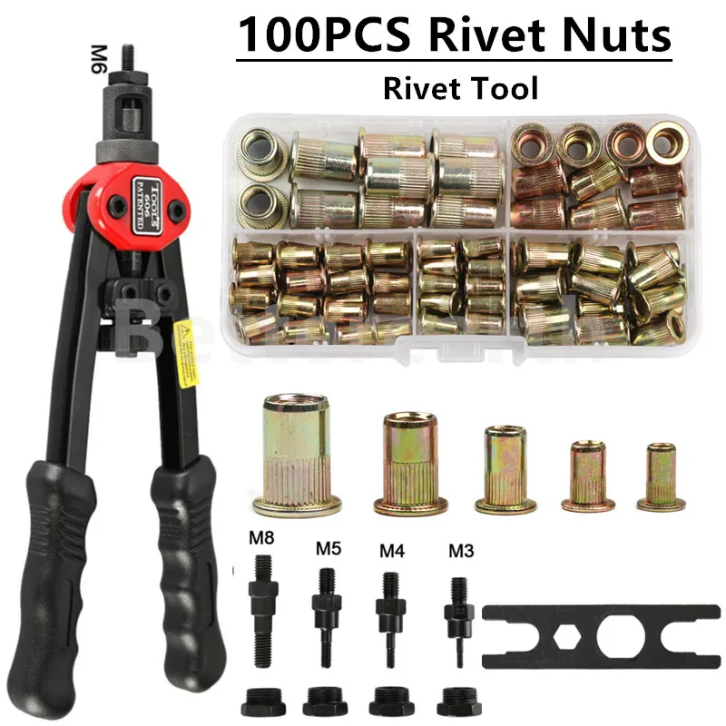 

175pcs Rivet Nut Hand Threaded Rivet Nuts Gun BT606 M3 M4 M5 M6 M8 Double Insert Manual Riveter Gun Riveting Rivnut Rivet Tool