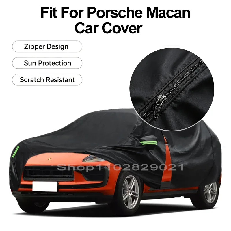 Zipper Door Waterproof Car Cover For Porsche Macan Windproof Dustproof UV Protection All Weather Auto Protector