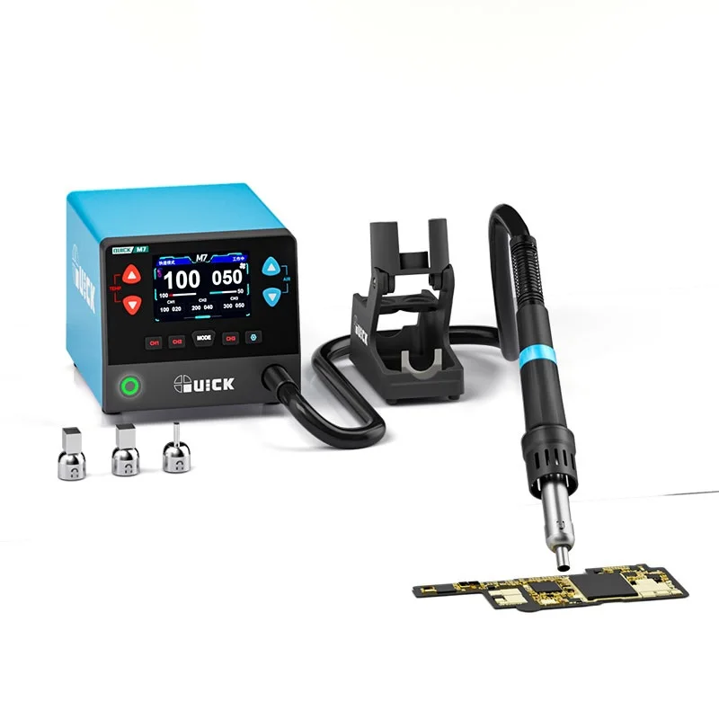 QUICK M7 Rapid Heating 1000W Soldering Station New 4-Temp Memory Tilt LCD 220V/110V 450 Max Temp 50L/Min Airflow SOP/DIP/SOIC