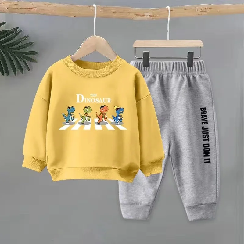 Autumn Baby Girl Clothes Set Children Boys Cartoon Dinosaur Printing Sweatshirt Top and Pants Bottom Two Piece Suit Tracksuit