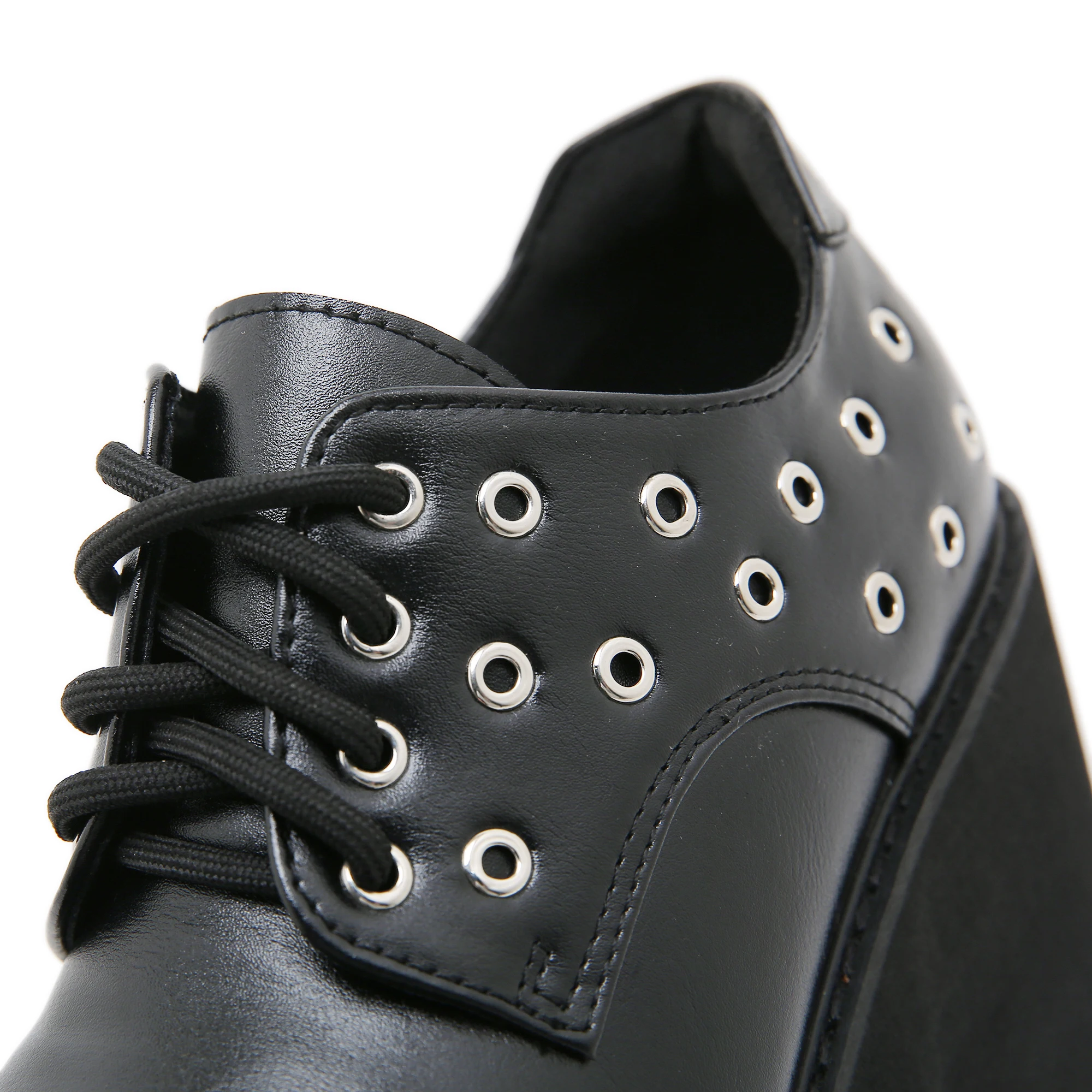 Gdgydh schwarze High Heels für Damen, modische Nietenschuhe mit Blockabsatz, Partyschuhe, Schnürschuhe, Pumps mit erhöhter Plateauabsatzhöhe – Detail 9