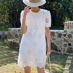 Embroidered Elegant White Mini Dress 2024 Spring/Summer Vacation Wedding Guest Dress Parent's Graduation Dress