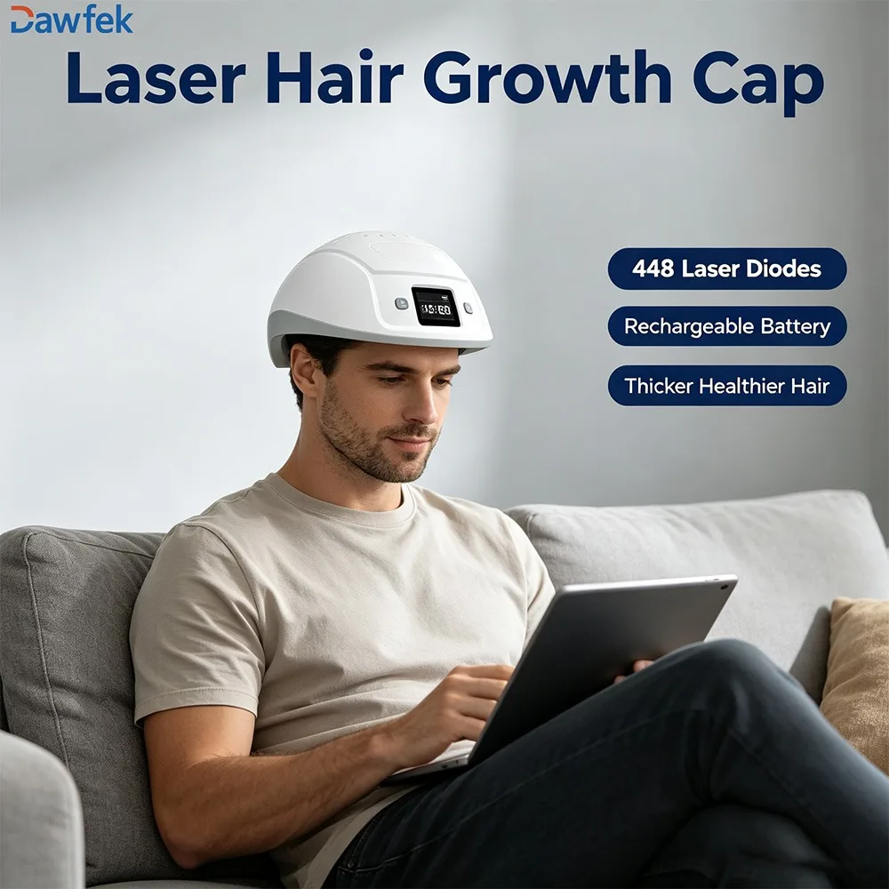 Dawfek Men & Women Scalp Repair Laser Hair Growth Cap 448 Diodes 650nm LLLT Red Light Therapy Helmet for  Anti‑Thinning‑Hair