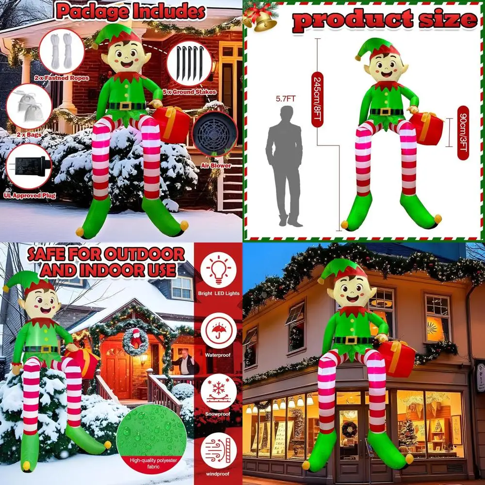 

Inflatable Outdoor Christmas Decorations: Sitting Elf with Gift Bag & LED Lights for Holiday Lawn & Garden