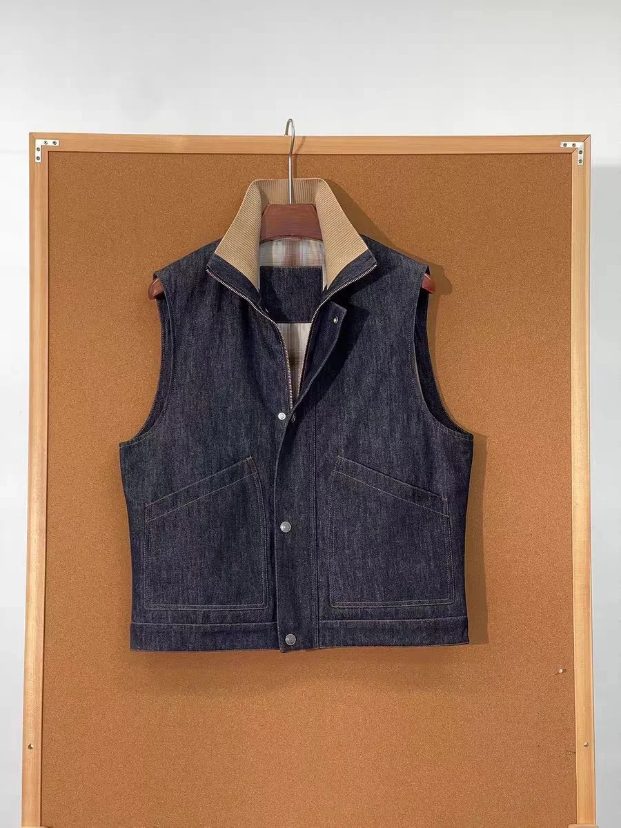 

Waed Cotton Goose down Vest Men's Collared Jaet 20600 Edition Faionable Urban Sle ort Length Single Button Closure