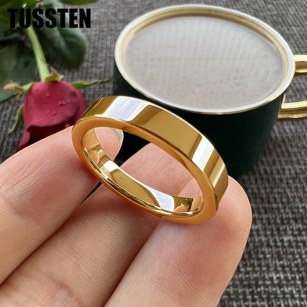 Dropshipping TUSSTEN 4MM Multicolor Tungsten Wedding Band Trendy Ring For Lady Gentleman Shiny Polish  Comfort Fit