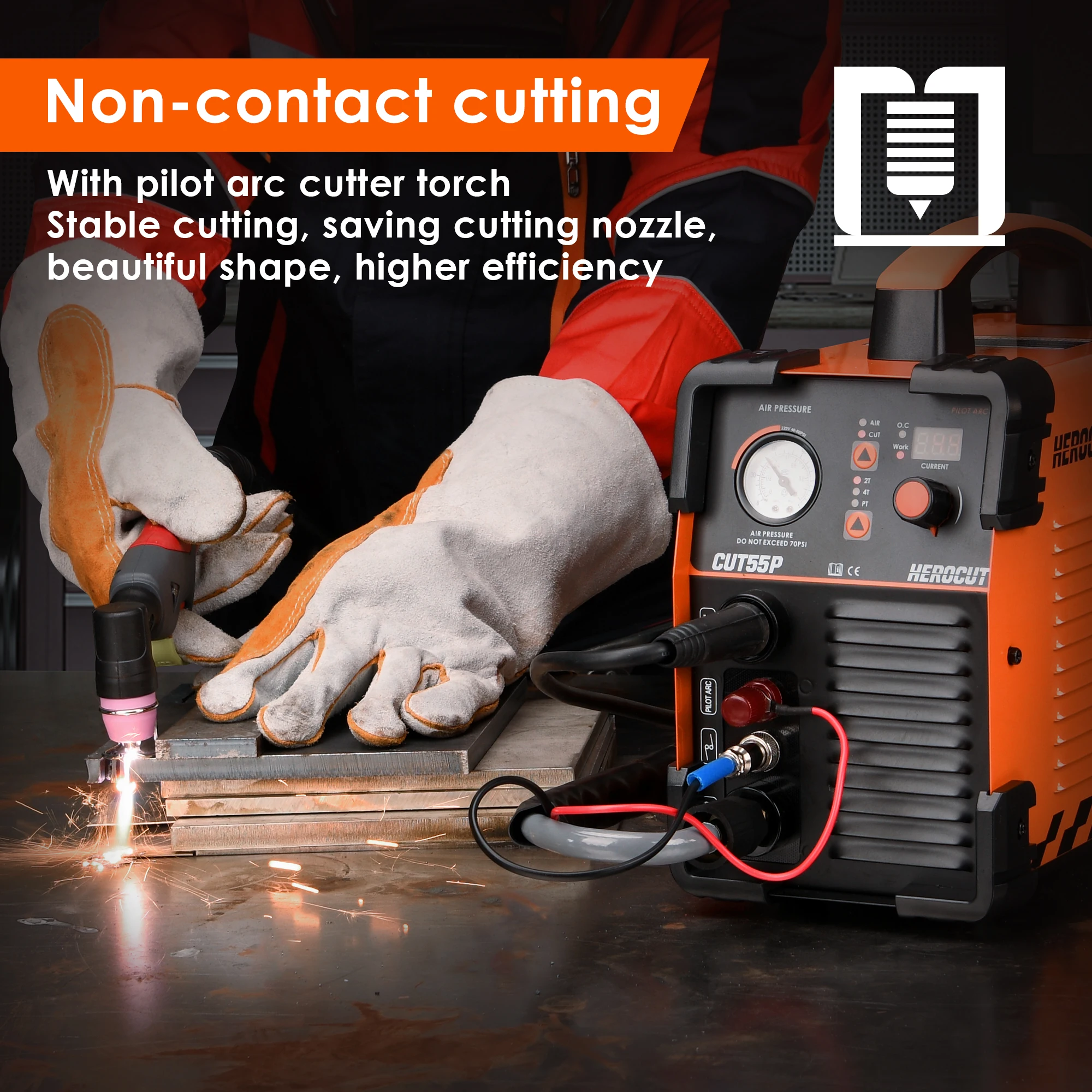 Cortador de plasma HEROCUTCUT55P, máquina de corte de plasma de 55Amps com 220V, cortadores de plasma de potência do inversor IGBT digital de arco piloto