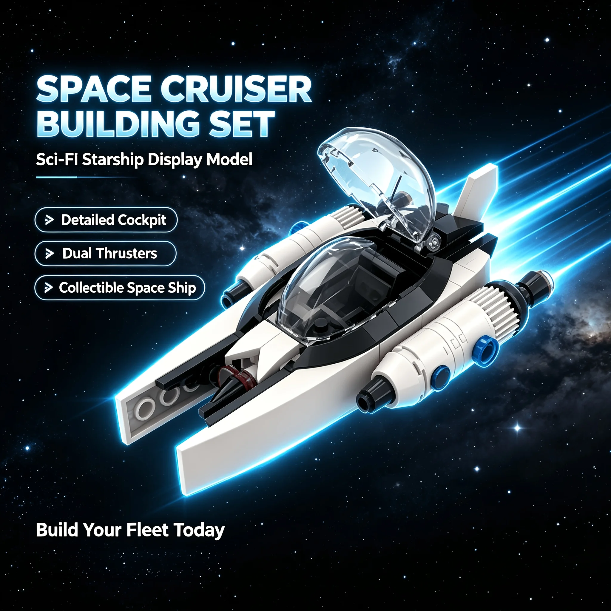 Spaceship Building Blocks Model, Dual Engine Details with Openable Transparent Cockpit, Cool DIY Assembly Brick Display Ornament