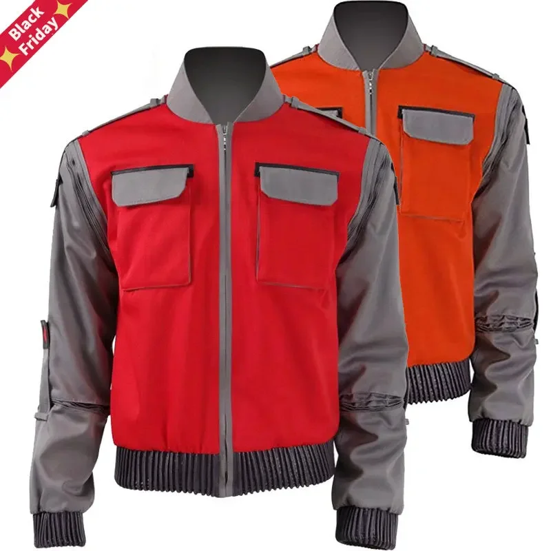 

2022 New CosDaddy Film Back To The Future Cosplay Jacket Marty McFly Orange Red Outerwear Men Halloween Carnival Costume