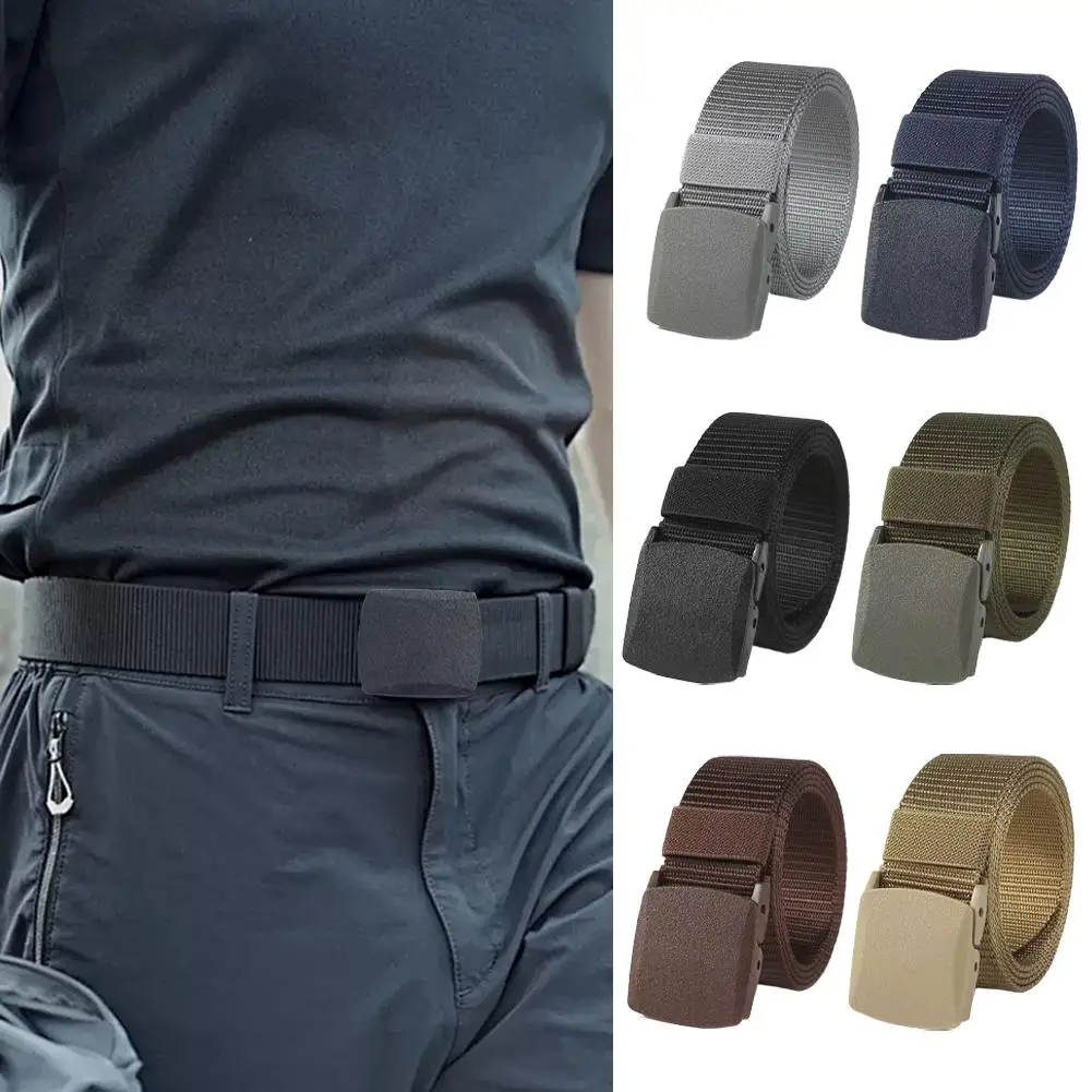 Nylon Canvas Web Belt for Men, Elastic Belt Fit Hiking Outdoor Military Buckle Belt Stretch Quick Release Belt Plastic Buckle