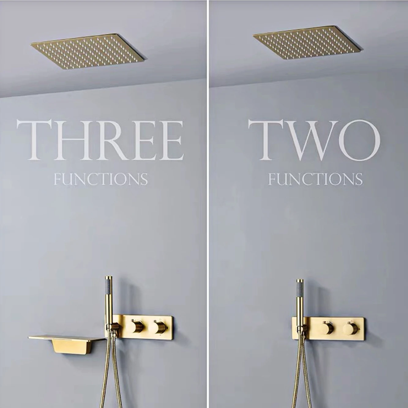 Imagem -05 - High-end Simples Preto Latão Banheiro Chuveiro Sistema de Parede Design 3-função Termostática 2-lidar com 2-controle Cachoeira Torneira